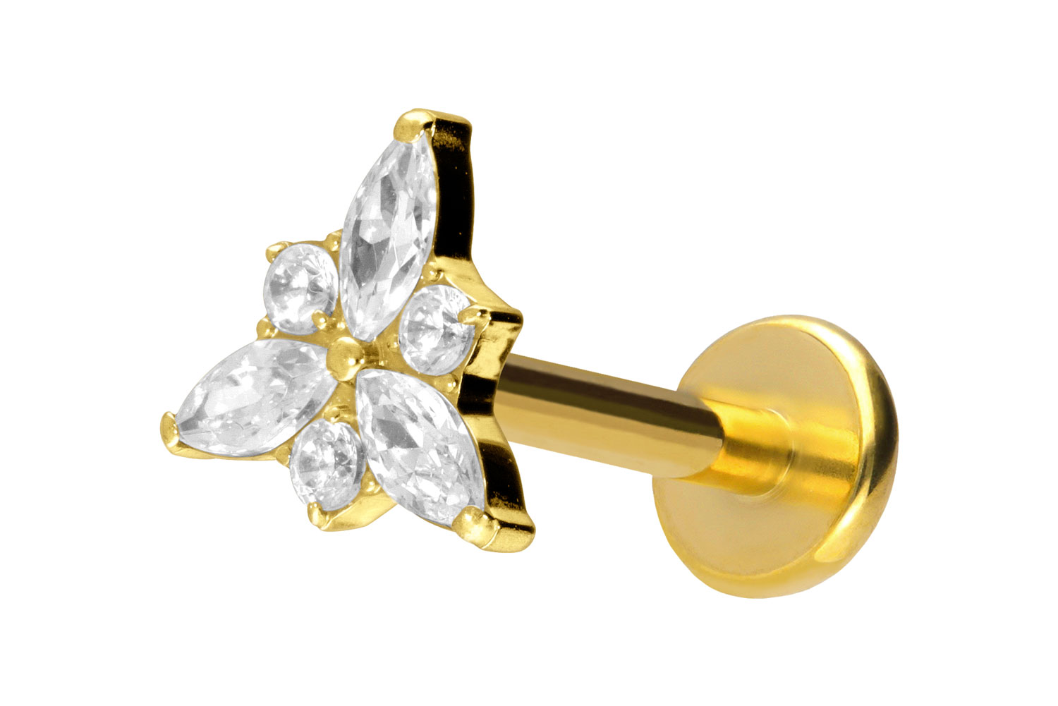 Titan Labret Piercing mit Push Fit KRISTALLBLÜTE